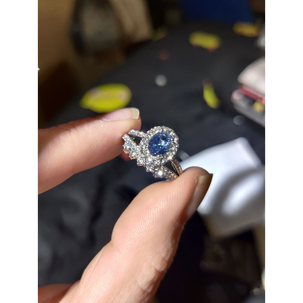 2 pc oval cut natural crystal ring set